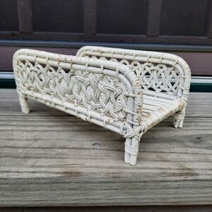 Vintage Boho Cottagecore White Painted Rattan Woven Napkin/Tissue Box Holder